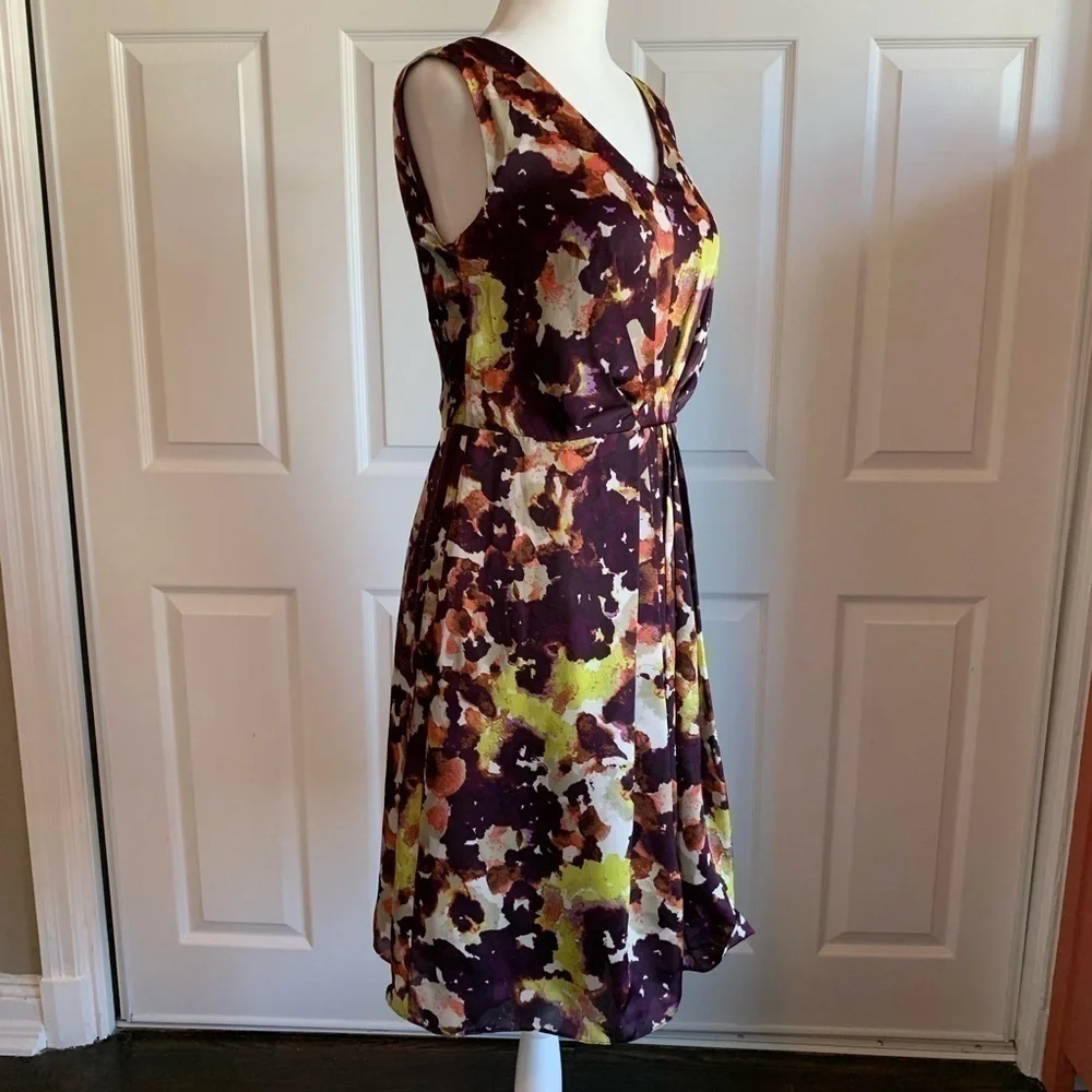 Jones New York Satin Plum Purple Watercolor Dress
